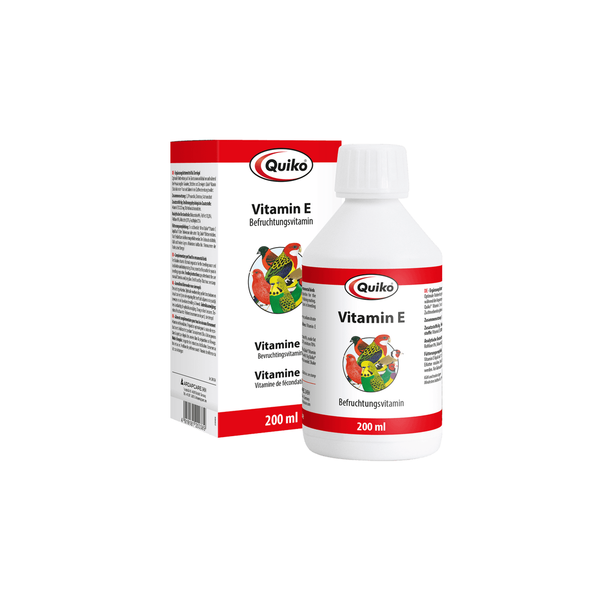 Quiko Vitamin E liquid - Ergänzungsfutter für Kanarien, Sittiche und Ziervögel - Ideal vor und während der Anpaarung